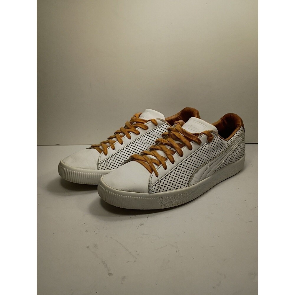 Puma White Perforated Low-Top Sneakers with Tan Accents